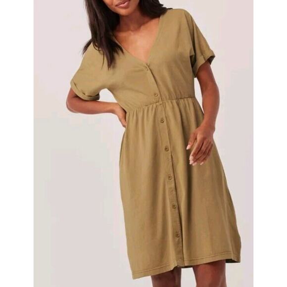 PACT Portside Button Front Dress Organic Cotton Fennel Olive Khaki {RR38} - Picture 2 of 6